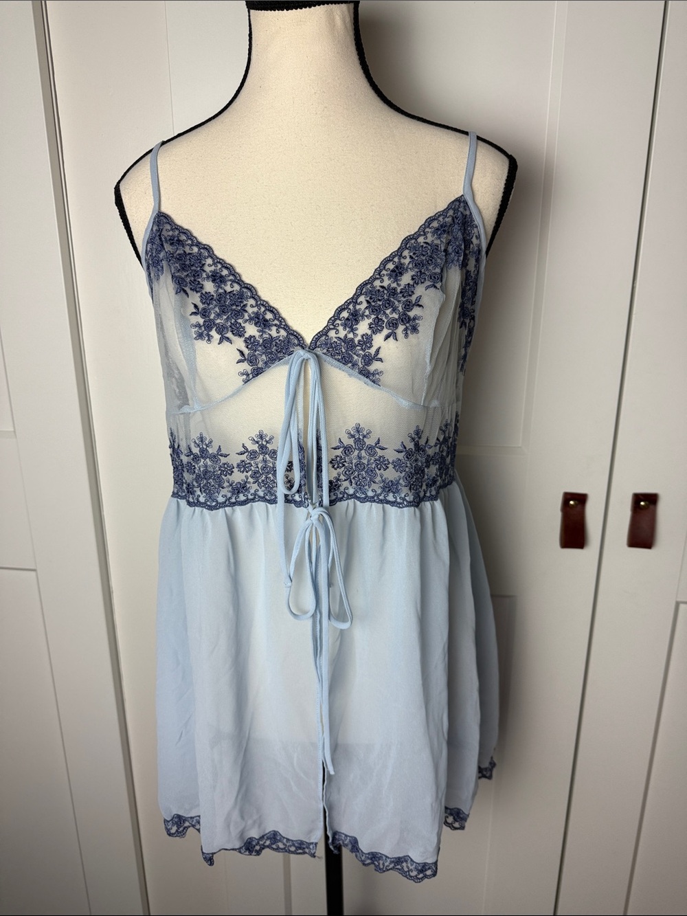Victoria Secret tie front mesh lace chemise tank top lace top or slip mini dress